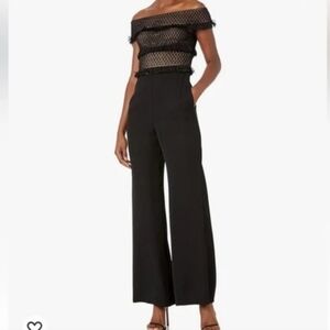 NWT SHO by Tadashi Shoji Black Lace & Ruffle Jumpsuit, Sz 10, Modern, Minimalist